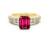 Yellow gold Emerald Cut Cut Channel Set Diamond Engagement Ring with Four-Prong Setting