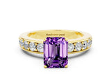 Yellow gold Emerald Cut Cut Channel Set Diamond Engagement Ring with Four-Prong Setting