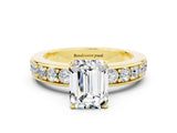 Yellow gold Emerald Cut Cut Channel Set Diamond Engagement Ring with Four-Prong Setting