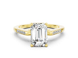 Yellow gold Emerald Cut Cut Channel Set Solitaire Engagement Ring with Four-Prong Setting