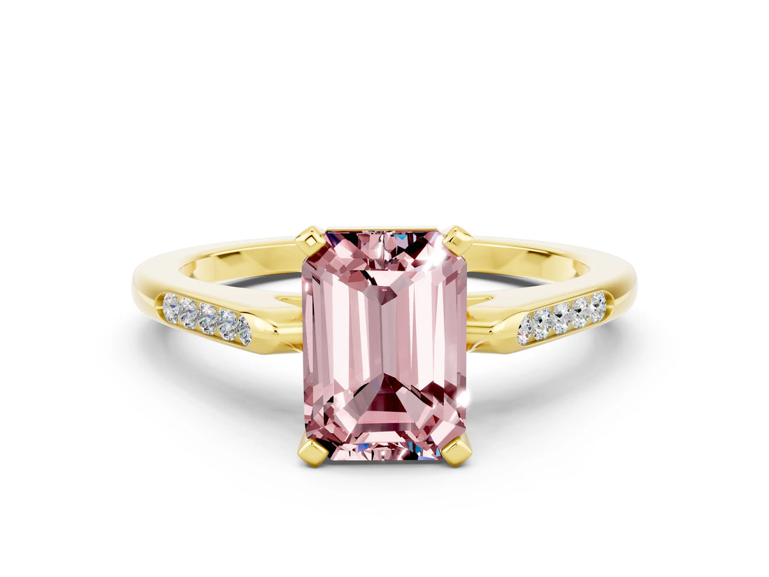 Yellow gold Emerald Cut Cut Channel Set Solitaire Engagement Ring with Four-Prong Setting