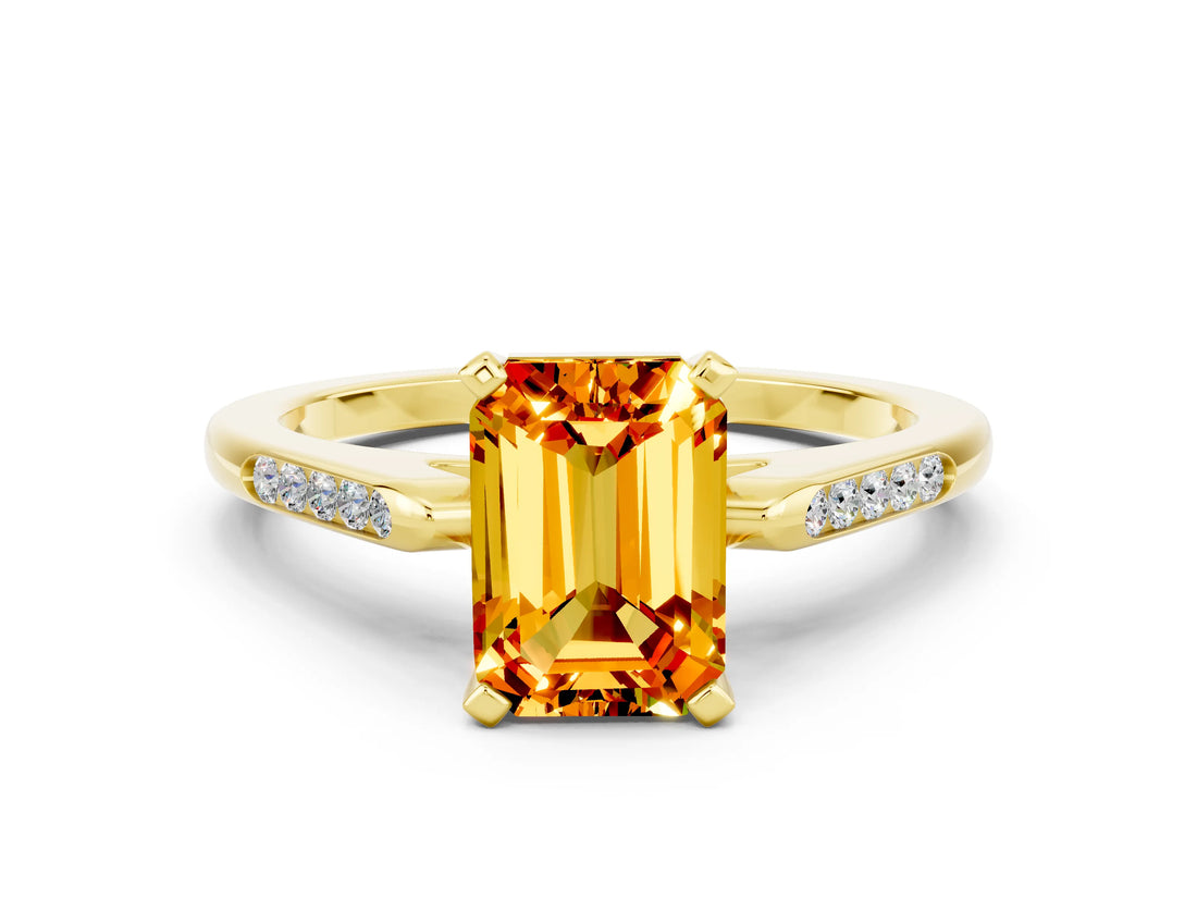 Yellow gold Emerald Cut Cut Channel Set Solitaire Engagement Ring with Four-Prong Setting