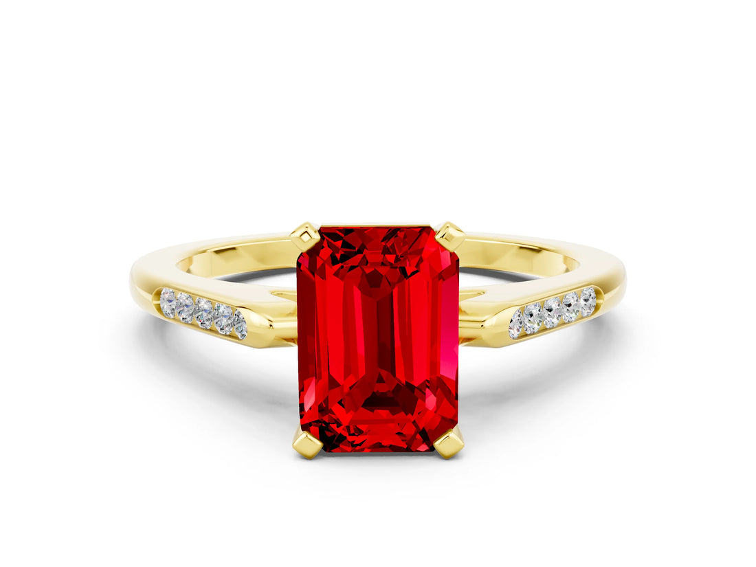 Yellow gold Emerald Cut Cut Channel Set Solitaire Engagement Ring with Four-Prong Setting