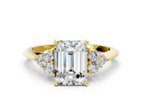 Yellow gold Emerald Cut Cut Diamond Cluster Ring with Solitaire Band and Four-Prong Setting_15