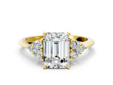 Yellow gold Emerald Cut Cut Diamond Cluster Ring with Solitaire Band and Four-Prong Setting_3