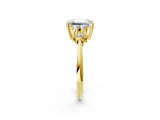 Yellow gold Emerald Cut Cut Diamond Cluster Ring with Solitaire Band and Four-Prong Setting_5