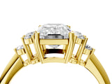 Yellow gold Emerald Cut Cut Diamond Cluster Ring with Solitaire Band and Four-Prong Setting_7