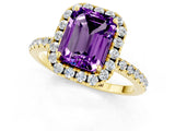Yellow gold Emerald Cut Cut Diamond Floral Halo Engagement Ring with Pavé Band and Prong Setting_1