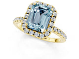 Yellow gold Emerald Cut Cut Diamond Floral Halo Engagement Ring with Pavé Band and Prong Setting_1