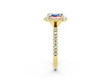 Yellow gold Emerald Cut Cut Diamond Floral Halo Engagement Ring with Pavé Band and Prong Setting_2