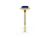 Yellow gold Emerald Cut Cut Diamond Floral Halo Engagement Ring with Pavé Band and Prong Setting_2