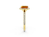 Yellow gold Emerald Cut Cut Diamond Floral Halo Engagement Ring with Pavé Band and Prong Setting_2