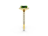 Yellow gold Emerald Cut Cut Diamond Floral Halo Engagement Ring with Pavé Band and Prong Setting_2