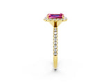 Yellow gold Emerald Cut Cut Diamond Floral Halo Engagement Ring with Pavé Band and Prong Setting_2