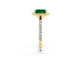 Yellow gold Emerald Cut Cut Diamond Floral Halo Engagement Ring with Pavé Band and Prong Setting_2