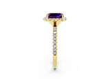 Yellow gold Emerald Cut Cut Diamond Floral Halo Engagement Ring with Pavé Band and Prong Setting_2