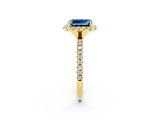 Yellow gold Emerald Cut Cut Diamond Floral Halo Engagement Ring with Pavé Band and Prong Setting_2