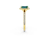 Yellow gold Emerald Cut Cut Diamond Floral Halo Engagement Ring with Pavé Band and Prong Setting_2
