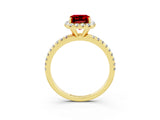 Yellow gold Emerald Cut Cut Diamond Floral Halo Engagement Ring with Pavé Band and Prong Setting_3