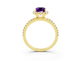 Yellow gold Emerald Cut Cut Diamond Floral Halo Engagement Ring with Pavé Band and Prong Setting_3