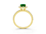 Yellow gold Emerald Cut Cut Diamond Floral Halo Engagement Ring with Pavé Band and Prong Setting_3