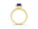 Yellow gold Emerald Cut Cut Diamond Floral Halo Engagement Ring with Pavé Band and Prong Setting_3