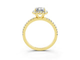 Yellow gold Emerald Cut Cut Diamond Floral Halo Engagement Ring with Pavé Band and Prong Setting_3