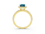 Yellow gold Emerald Cut Cut Diamond Floral Halo Engagement Ring with Pavé Band and Prong Setting_3