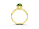 Yellow gold Emerald Cut Cut Diamond Floral Halo Engagement Ring with Pavé Band and Prong Setting_3
