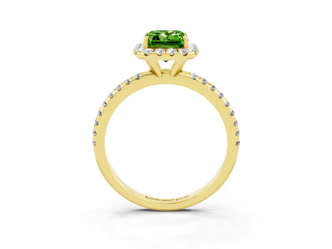 Yellow gold Emerald Cut Cut Diamond Floral Halo Engagement Ring with Pavé Band and Prong Setting_3