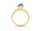 Yellow gold Emerald Cut Cut Diamond Floral Halo Engagement Ring with Pavé Band and Prong Setting_3
