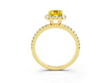 Yellow gold Emerald Cut Cut Diamond Floral Halo Engagement Ring with Pavé Band and Prong Setting_3