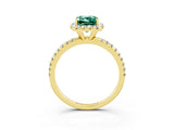 Yellow gold Emerald Cut Cut Diamond Floral Halo Engagement Ring with Pavé Band and Prong Setting_3
