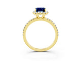 Yellow gold Emerald Cut Cut Diamond Floral Halo Engagement Ring with Pavé Band and Prong Setting_3