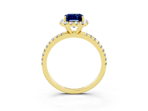 Yellow gold Emerald Cut Cut Diamond Floral Halo Engagement Ring with Pavé Band and Prong Setting_3