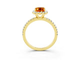 Yellow gold Emerald Cut Cut Diamond Floral Halo Engagement Ring with Pavé Band and Prong Setting_3