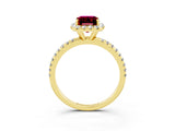 Yellow gold Emerald Cut Cut Diamond Floral Halo Engagement Ring with Pavé Band and Prong Setting_3