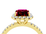 Yellow gold Emerald Cut Cut Diamond Floral Halo Engagement Ring with Pavé Band and Prong Setting_4