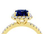 Yellow gold Emerald Cut Cut Diamond Floral Halo Engagement Ring with Pavé Band and Prong Setting_4