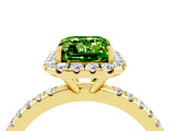 Yellow gold Emerald Cut Cut Diamond Floral Halo Engagement Ring with Pavé Band and Prong Setting_4
