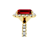 Yellow gold Emerald Cut Cut Diamond Floral Halo Engagement Ring with Pavé Band and Prong Setting_5