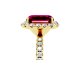 Yellow gold Emerald Cut Cut Diamond Floral Halo Engagement Ring with Pavé Band and Prong Setting_5