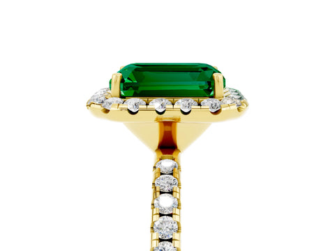 Yellow gold Emerald Cut Cut Diamond Floral Halo Engagement Ring with Pavé Band and Prong Setting_5
