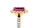 Yellow gold Emerald Cut Cut Diamond Floral Halo Engagement Ring with Pavé Band and Prong Setting_5