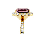 Yellow gold Emerald Cut Cut Diamond Floral Halo Engagement Ring with Pavé Band and Prong Setting_5