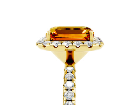 Yellow gold Emerald Cut Cut Diamond Floral Halo Engagement Ring with Pavé Band and Prong Setting_5
