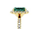 Yellow gold Emerald Cut Cut Diamond Floral Halo Engagement Ring with Pavé Band and Prong Setting_5