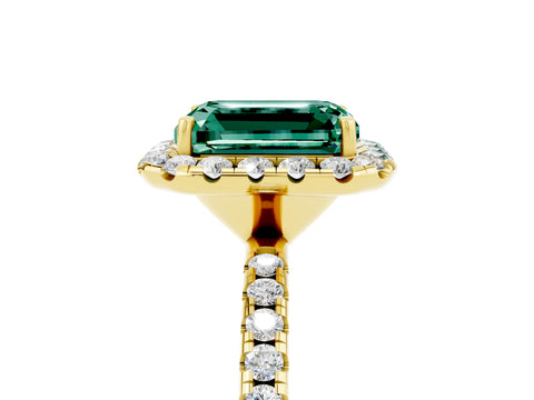 Yellow gold Emerald Cut Cut Diamond Floral Halo Engagement Ring with Pavé Band and Prong Setting_5