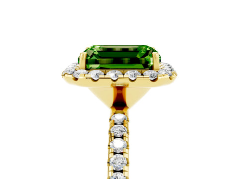 Yellow gold Emerald Cut Cut Diamond Floral Halo Engagement Ring with Pavé Band and Prong Setting_5