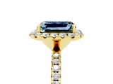 Yellow gold Emerald Cut Cut Diamond Floral Halo Engagement Ring with Pavé Band and Prong Setting_5